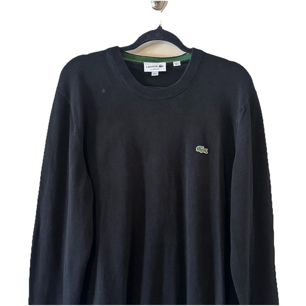 Lacoste Mens Black Sweater Shirt Classic Fit Crew Neck LS Pullover Logo Size XL - Picture 2 of 16